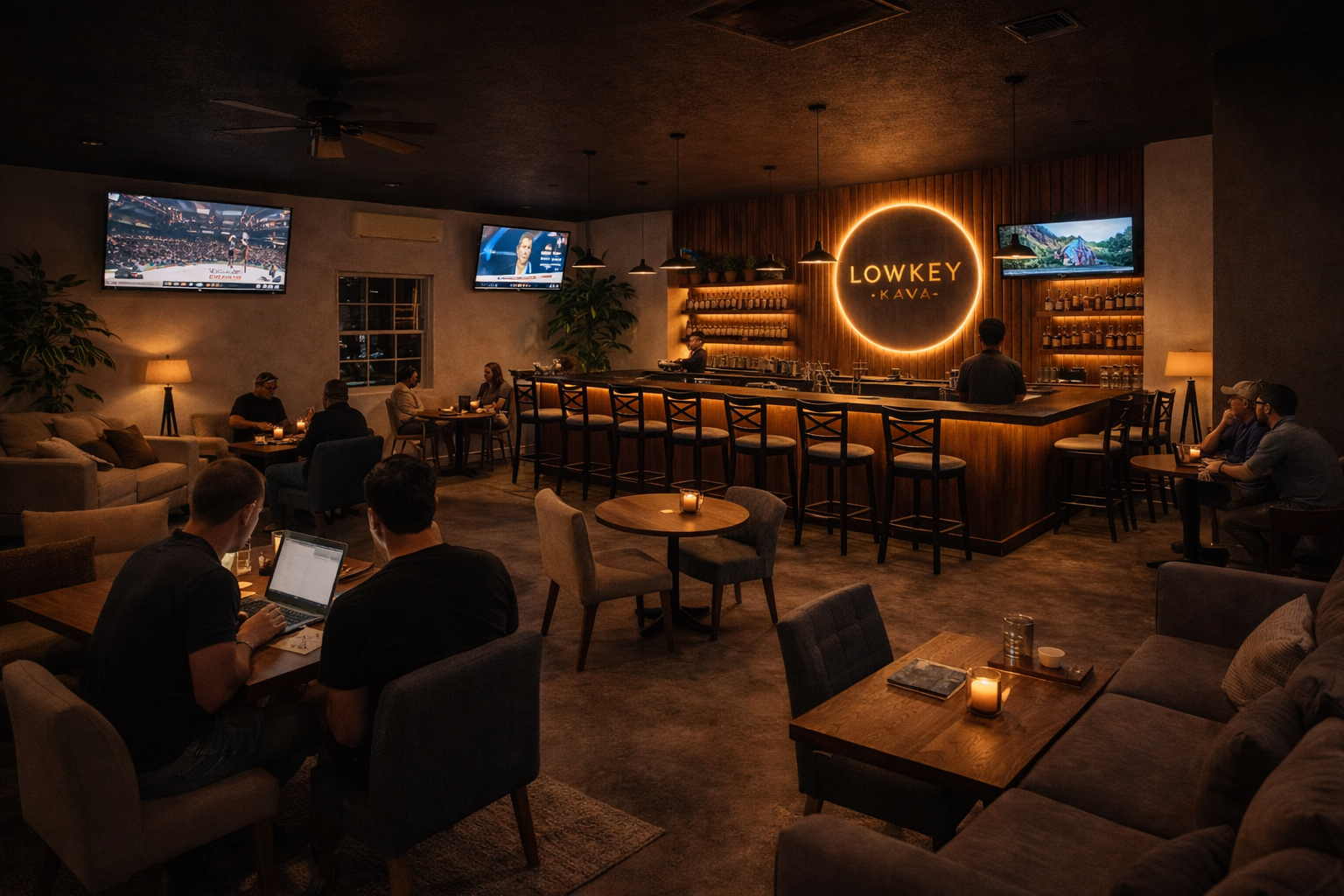 Lowkey Kava interior — full lounge view
